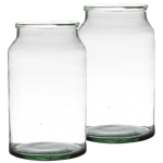 Bellatio Design Set Van 2x Stuks Bloemenvazen Van Gerecycled Glas Met Hoogte 30 Cm En Diameter 18 Cm - Glazen Transparante Vazen