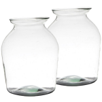Bellatio Design Set Van 2x Stuks Bloemenvazen Van Gerecycled Glas Met Hoogte 26 Cm En Diameter 18 Cm - Glazen Transparante Vazen