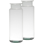 Bellatio Design Set Van 2x Stuks Bloemenvazen Van Gerecycled Glas Met Hoogte 33 Cm En Diameter 12 Cm - Melkbus Vazen