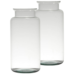 Bellatio Design Set Van 2x Stuks Bloemenvazen Van Gerecycled Glas Met Hoogte 35 Cm En Diameter 17 Cm - Melkbus Vazen