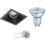 Osram - Led Spot Set - Parathom Par16 930 36d - Pragmi Zano Pro - Gu10 Fitting - Dimbaar - Inbouw Vierkant - Mat - - Zwart