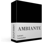 AMBIANTE Cotton Uni Hoeslaken - 100% Katoen - Lits-jumeaux (200x210/220 Cm) - Black - Zwart