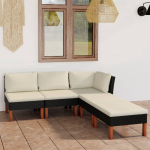 Vidaxl 5-delige Loungeset Met Kussens Poly Rattan - Zwart