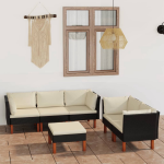 Vidaxl 6-delige Loungeset Met Kussens Poly Rattan - Zwart