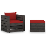 Vidaxl 2-delige Loungeset Met Kussens Geïmpregneerd Hout - Rood