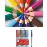 Bellatio Decorations Schetsboek De Luxe A4 Formaat Met 50 Paginas En 10 Gelpennen - Tekenen Creatief Cadeau Voor Kinderen/meisjes/jongens - Wit