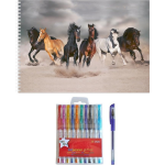 Bellatio Design Schetsboek Paarden Liefhebbers Thema A4 50 Paginas Met 10 Gelpennen - Tekenen Creatief Cadeau Voor Kinderen/meisjes - Wit