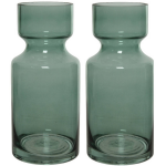 Decoris Set Van 2x Stukse Vazen/bloemenvazen 3 Liter Van Glas 11 X 24,5 Cm - Glazen Vazen Voor Bloemen En Boeketten - Groen