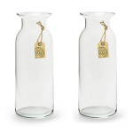 Bellatio Decorations 2x Stuks Transparante Eco Melkbus Vaas/vazen Van Glas 24 Cm Hoog X 9.5 Cm Breed. Boeket Of Losse Bloemen