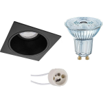 Osram - Led Spot Set - Parathom Par16 930 36d - Pragmi Minko Pro - Gu10 Fitting - Dimbaar - Inbouw Vierkant - Mat - Zwart