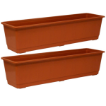 Geli Set Van 2x Stuks Plantenbakken Terracotta Rechthoekig 60 X 17,5 X 14,5 Cm - Bloembakken/plantenbakken Voor Binnen/buiten - Bruin