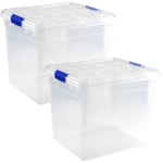 Forte Plastics 2x Stuks Opslagbakken/organizers Met Deksel 35 Liter 42 X 36 X 35 Cm Transparant - Opbergbakken