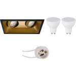 BES LED Led Spot Set - Pragmi Zano Pro - Gu10 Fitting - Dimbaar - Inbouw Rechthoek Dubbel - Mat/goud - 6w - Warm Wit 3000k - Zwart