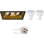 BES LED Led Spot Set - Pragmi Zano Pro - Gu10 Fitting - Dimbaar - Inbouw Rechthoek Dubbel - Mat/goud - 6w - Helder/koud - Zwart