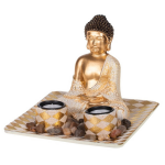 Boeddha Beeld Met Waxinelichthouders 21 Cm - Boeddha Beeldjes Voor Binnen Gebruik - Goud