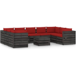 Vidaxl 10-delige Loungeset Met Kussens Geïmpregneerd Hout - Rood