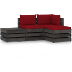 Vidaxl 4-delige Loungeset Met Kussens Geïmpregneerd Hout - Rood