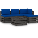 Vidaxl 5-delige Loungeset Met Kussens Geïmpregneerd Hout - Blauw