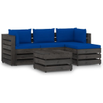 Vidaxl 5-delige Loungeset Met Kussens Geïmpregneerd Hout - Blauw