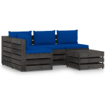 Vidaxl 5-delige Loungeset Met Kussens Geïmpregneerd Hout - Blauw