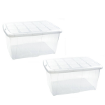 Forte Plastics 3x Opslagbakken/organizers Met Deksel 60 Liter 63 X 46 X 32 Transparant/wit - Organizers/opbergbakken