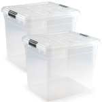 Forte Plastics 3x Stuks Opslagbakken/organizers Met Deksel 35 Liter 42 X 36 X 35 Cm Transparant - Opbergbakken - Blauw