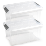 Forte Plastics 3x Stuks Opslagbakken/organizers Met Deksel 5 Liter 29 X 19 X 14 Cm Transparant - Opbergbakken - Zwart