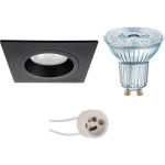 Osram - Led Spot Set - Parathom Par16 930 36d - Pragmi Rodos Pro - Gu10 Fitting - Dimbaar - Inbouw Vierkant - Mat - Zwart