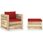 Vidaxl 2-delige Loungeset Met Kussens Geïmpregneerd Hout - Rood