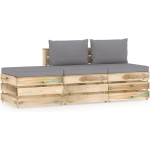 Vidaxl 3-delige Loungeset Met Kussens Geïmpregneerd Hout - Gris