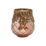 Bellatio Design Glazen Design Windlicht/kaarsenhouder In De Kleur Rose Goud Met Formaat 9 X 10 X 9 Cm. Voor Waxinelichtjes - Roze