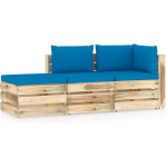 Vidaxl 3-delige Loungeset Met Kussens Geïmpregneerd Hout - Blauw