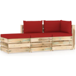 Vidaxl 3-delige Loungeset Met Kussens Geïmpregneerd Hout - Rood