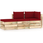 Vidaxl 3-delige Loungeset Met Kussens Geïmpregneerd Hout - Rood