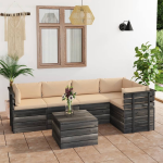 Vidaxl 6-delige Loungeset Met Kussens Pallet Massief Grenenhout - Beige