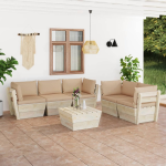 Vidaxl 6-delige Loungeset Met Kussens Pallet Vurenhout - Beige