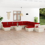 Vidaxl 12-delige Loungeset Met Kussens Pallet Vurenhout - Rood