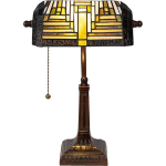 Clayre & Eef Lumilamp Bureaulamp Bankierslamp Tiffany 5ll-6088 26*26*42 Cm E27 Creme Glas In Lood Tafellamp - Geel