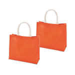 Kimood 2x Stuks Jute Boodschappentassen 42 Cm - Shoppers - Oranje