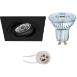 Osram - Led Spot Set - Parathom Par16 930 36d - Pragmi Borny Pro - Gu10 Fitting - Dimbaar - Inbouw Vierkant - Mat - Zwart