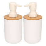 2xte Zeeppompjes Met Bamboe 16,5 Cm - 300 Ml - Badkamer/toilet Accessoires - Zeeppompjes Navulbaar - Wit