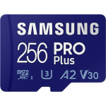 Samsung PRO Plus 256GB microSDXC UHS-I U3 160&120MB/s, FHD & 4K UHDMemoryCard with Adapter - Blauw