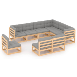 Vidaxl 9-delige Loungeset Met Kussens Massief Grenenhout - Gris