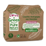 Liefde En Pure Nature Ongebleekte Hypoallergene Luiers - Gecertificeerd Ecolabel T4 X 38 (7 Tot 14 Kilo) - Groen