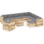 Vidaxl 12-delige Loungeset Met Kussens Geïmpregneerd Hout - Grijs