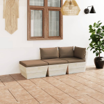 Vidaxl 3-delige Loungeset Met Kussens Pallet Vurenhout - Bruin