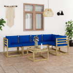 Vidaxl 6-delige Loungeset Met Kussens Geïmpregneerd Grenenhout - Blauw