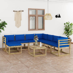 Vidaxl 9-delige Loungeset Met Kussens Geïmpregneerd Grenenhout - Blauw