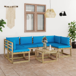 Vidaxl 7-delige Loungeset Met Kussens Geïmpregneerd Grenenhout - Blauw