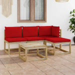 Vidaxl 5-delige Loungeset Met Rode Kussens - Rood